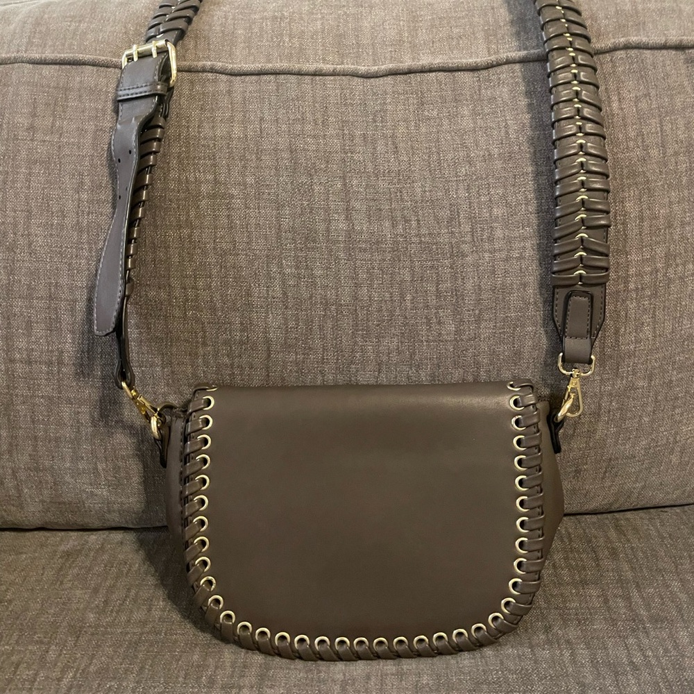 Expressions NYC taupe leather braided crossbody bag